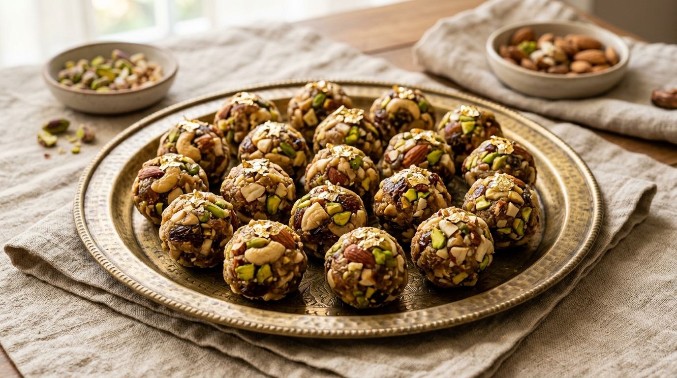 Ayurvedic Dry Fruit Laddus on Royal Brass Platter
